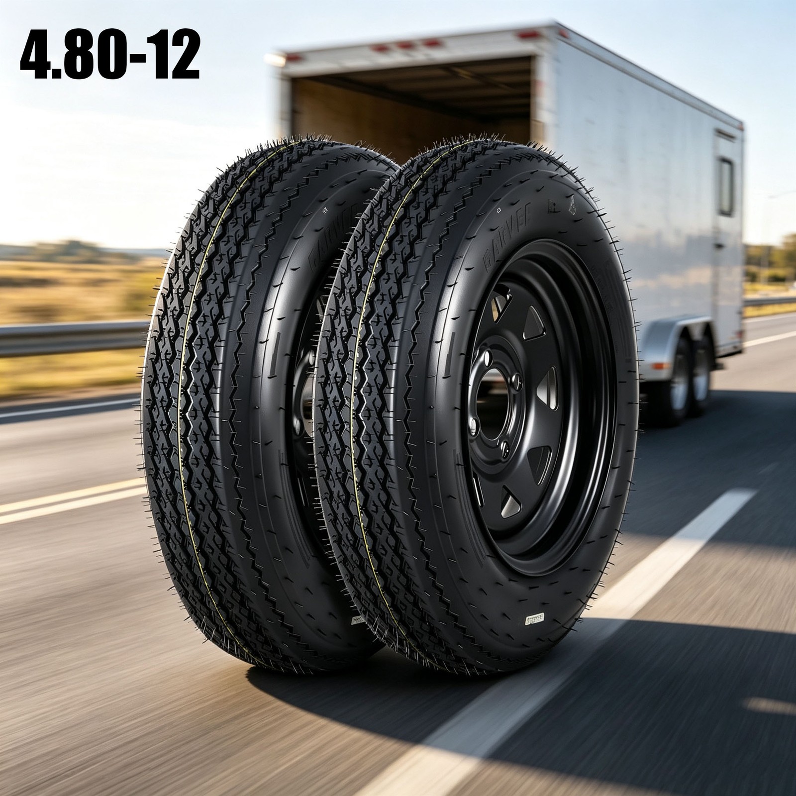 2 Pack 4.80-12 Trailer Tires with 12″ Rims 4 Lug on 4″ Center Bore 2.8″ 6Ply