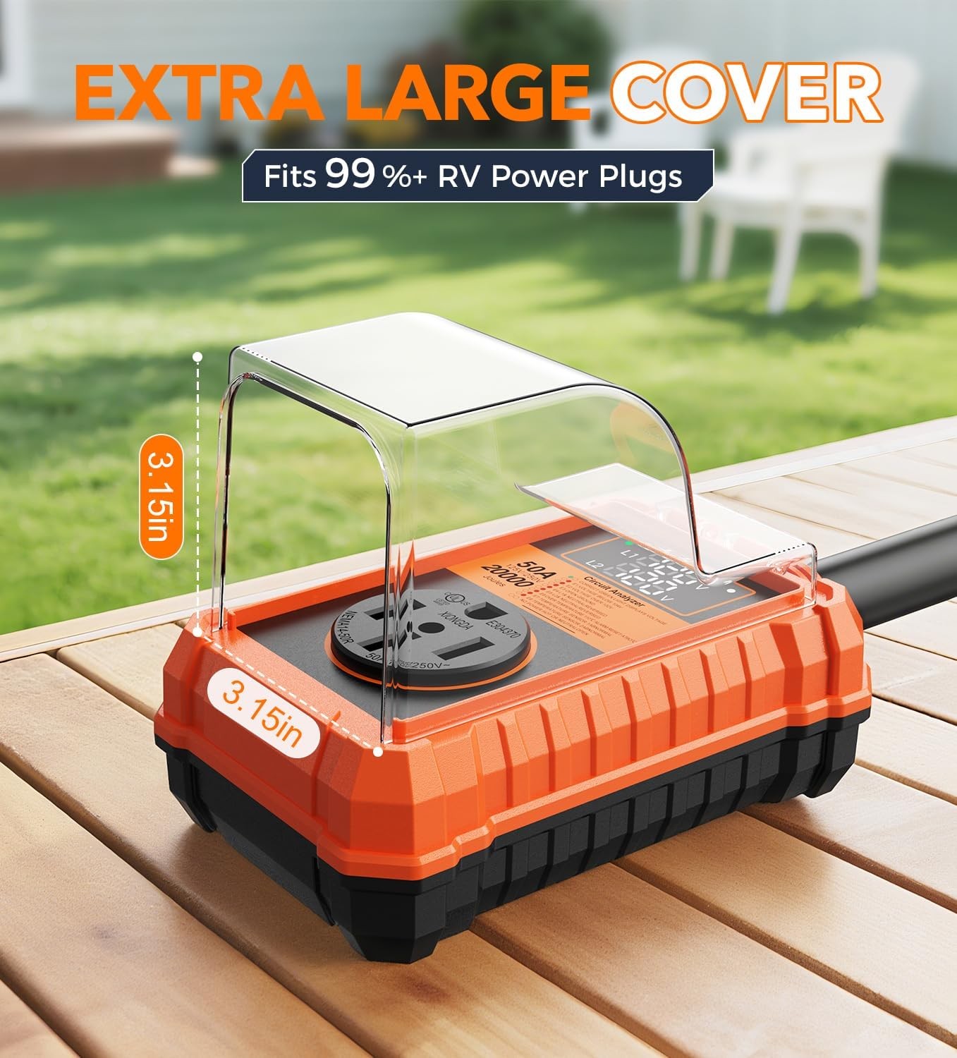 RV Surge Protector 50 Amp – 20000J Adapter Plug with Waterproof Cover