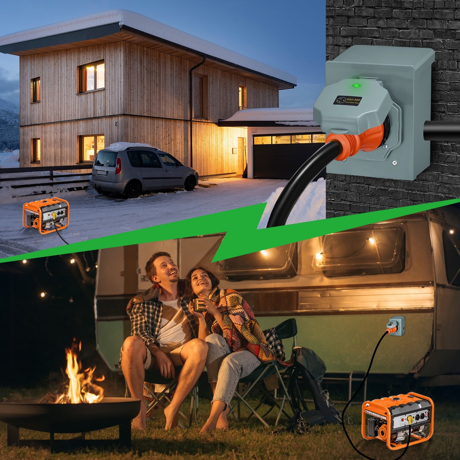 RV Camper 50 Amp Extension Cord 20FT Orange 14-50P to SS2-50R Power Cable