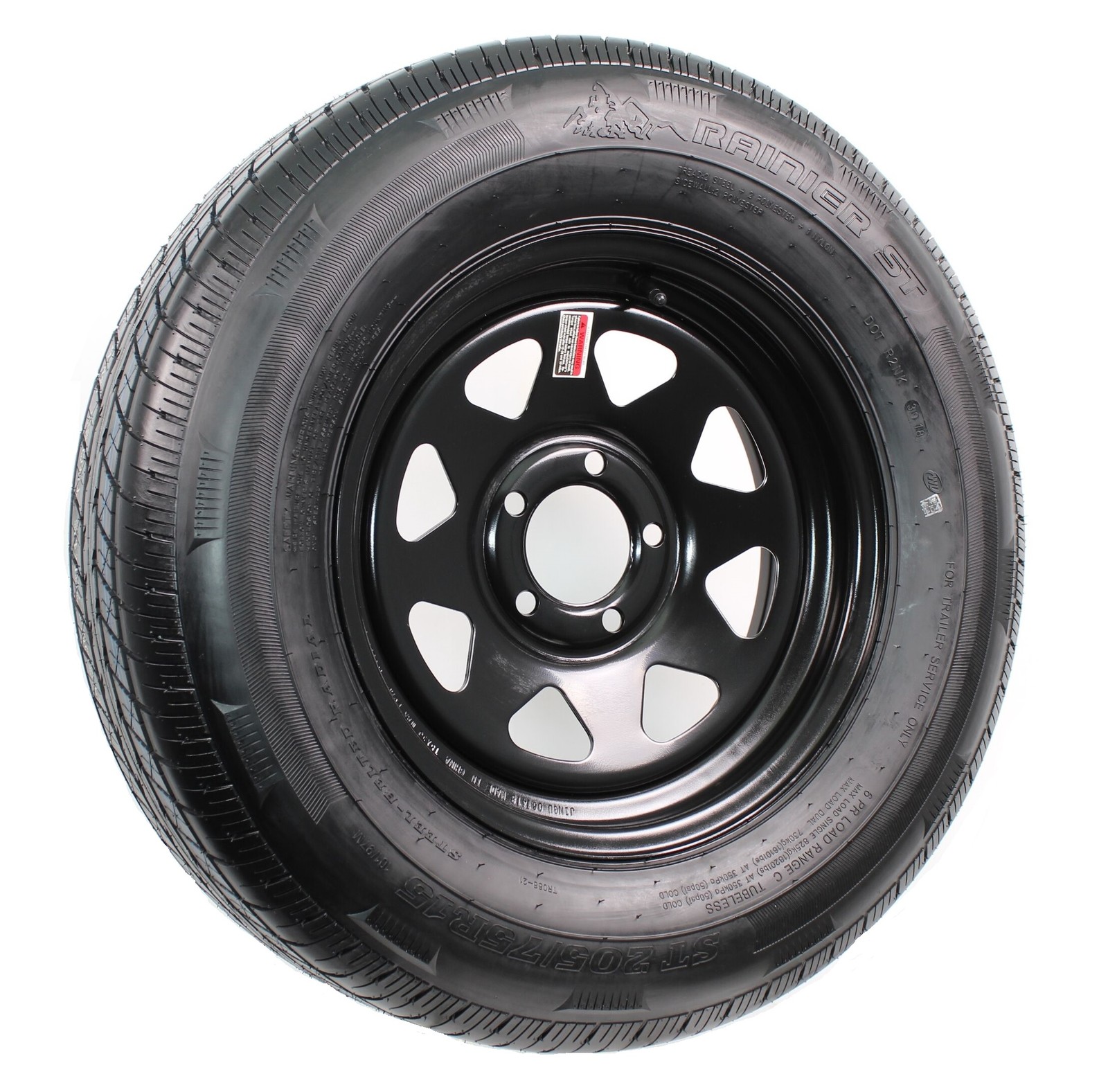 Radial Trailer Tire Rim Assembly ST205/75R15 15 Inch 5 Lug Black Spoke Wheel