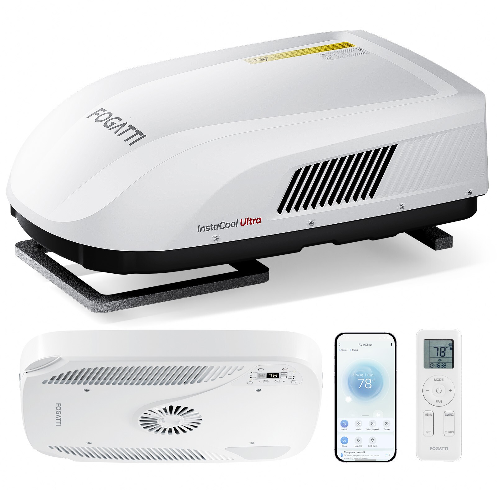 FOGATTI 16,000 BTU RV Air Conditioner Heat Pump Non-Ducted RV AC Unit White/Gray