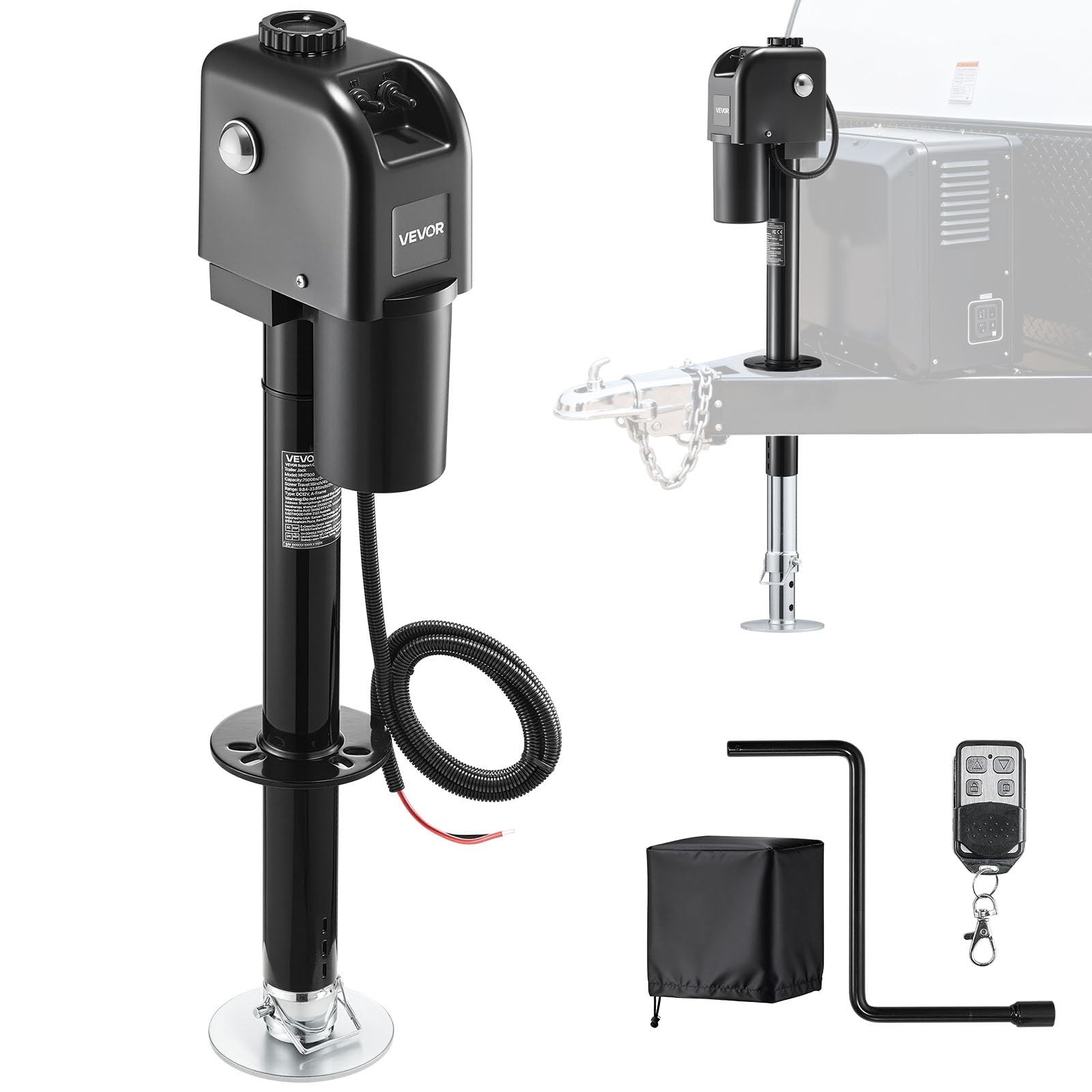 VEVOR Electric Trailer Jack, 7500 lbs Capacity, 7500 lbs, Black