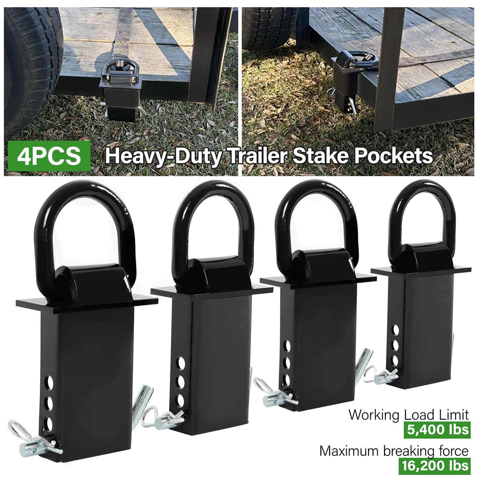 Heavy Duty 4 Pack Trailer Adjustable Stake Pocket D-Ring Zinc 2”×4″ 16200LBS