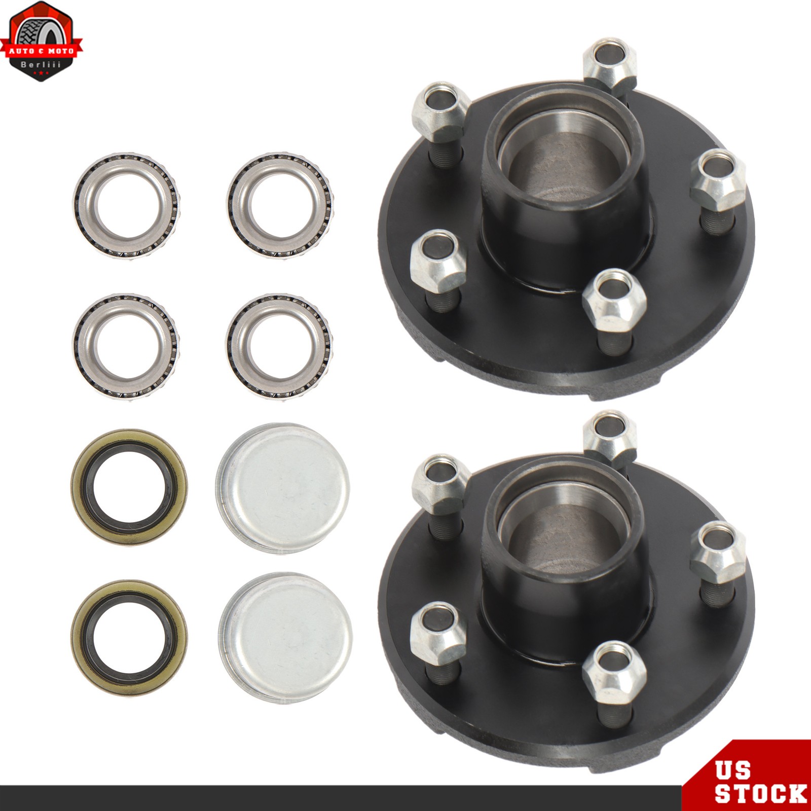 2 Pack Trailer Idler Hub Kit 5 Lug 5 on 4.5″ Bolt For 2000 lbs 1-1/16″ Spindle