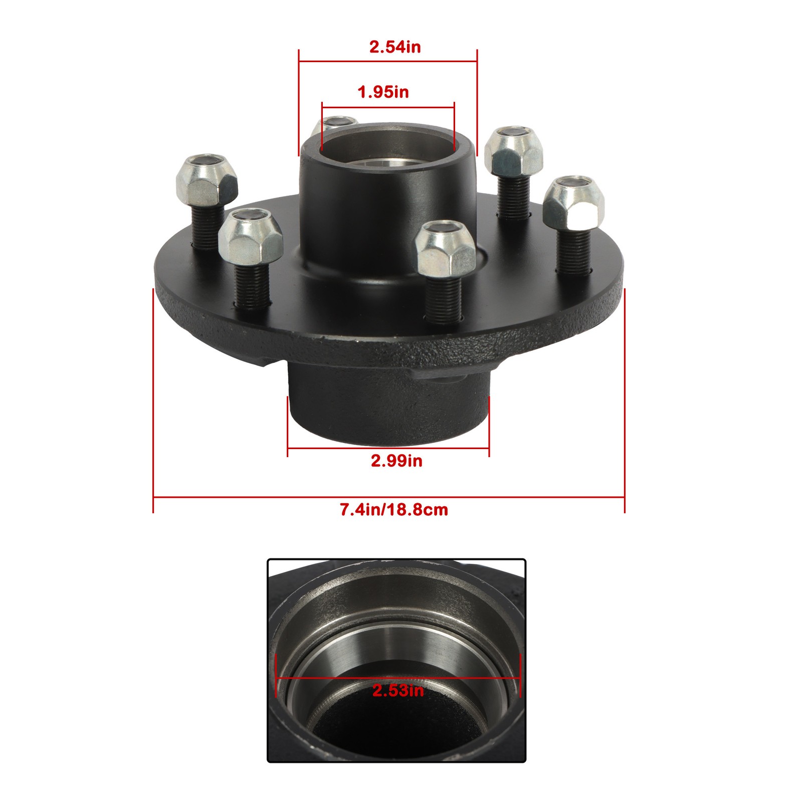 LABLT 6 Lug Trailer Idler Hub Kit 6 on 5.5 W/ Bearings For 3500 lbs Axle 6 × 5.5