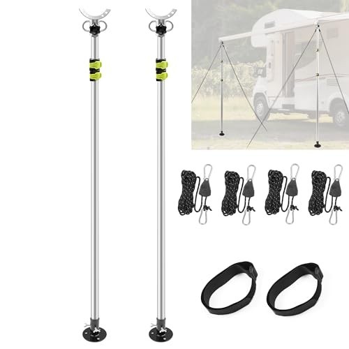 RV Awning Support Pole Kit 2Pc Adjustable 43-112-In Aluminum Alloy W/ Ropes