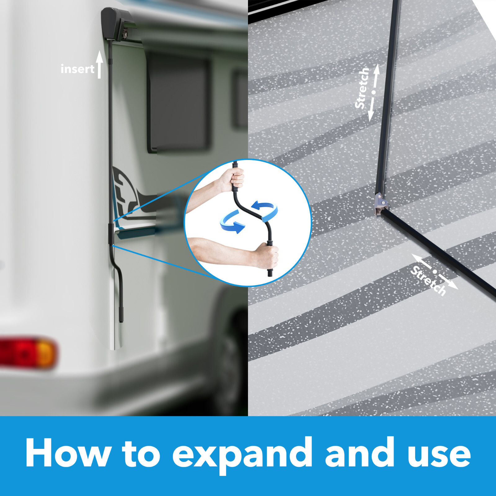 HBN RV Awning Retractable Camper Awning, Black Aluminium, Vehicle Awning For Car