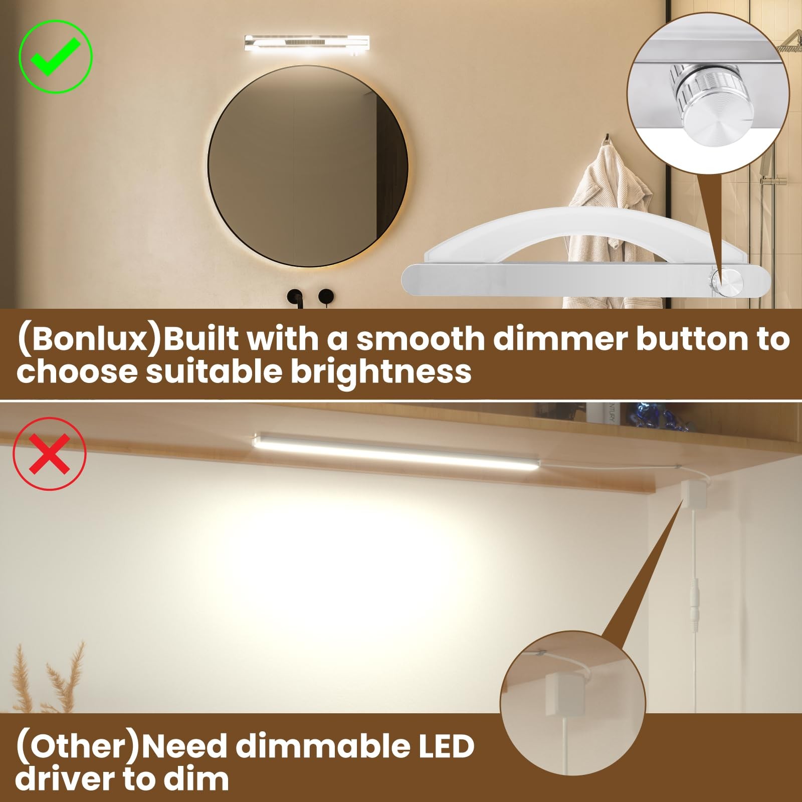 12V RV Vanity Light Fixture with Rotating Dimmable Switch 16 inch Luxury Deco…