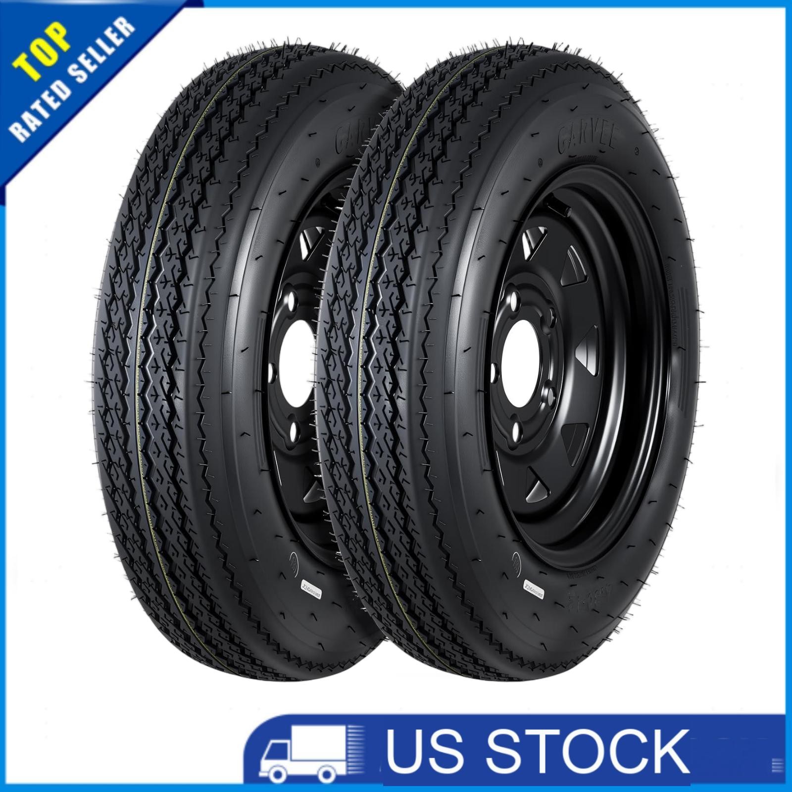 SET 2 ST175/80D13 175 80 13 Trailer Tire & Wheel Black Spoke 6PR 5 Lug on 4.5″