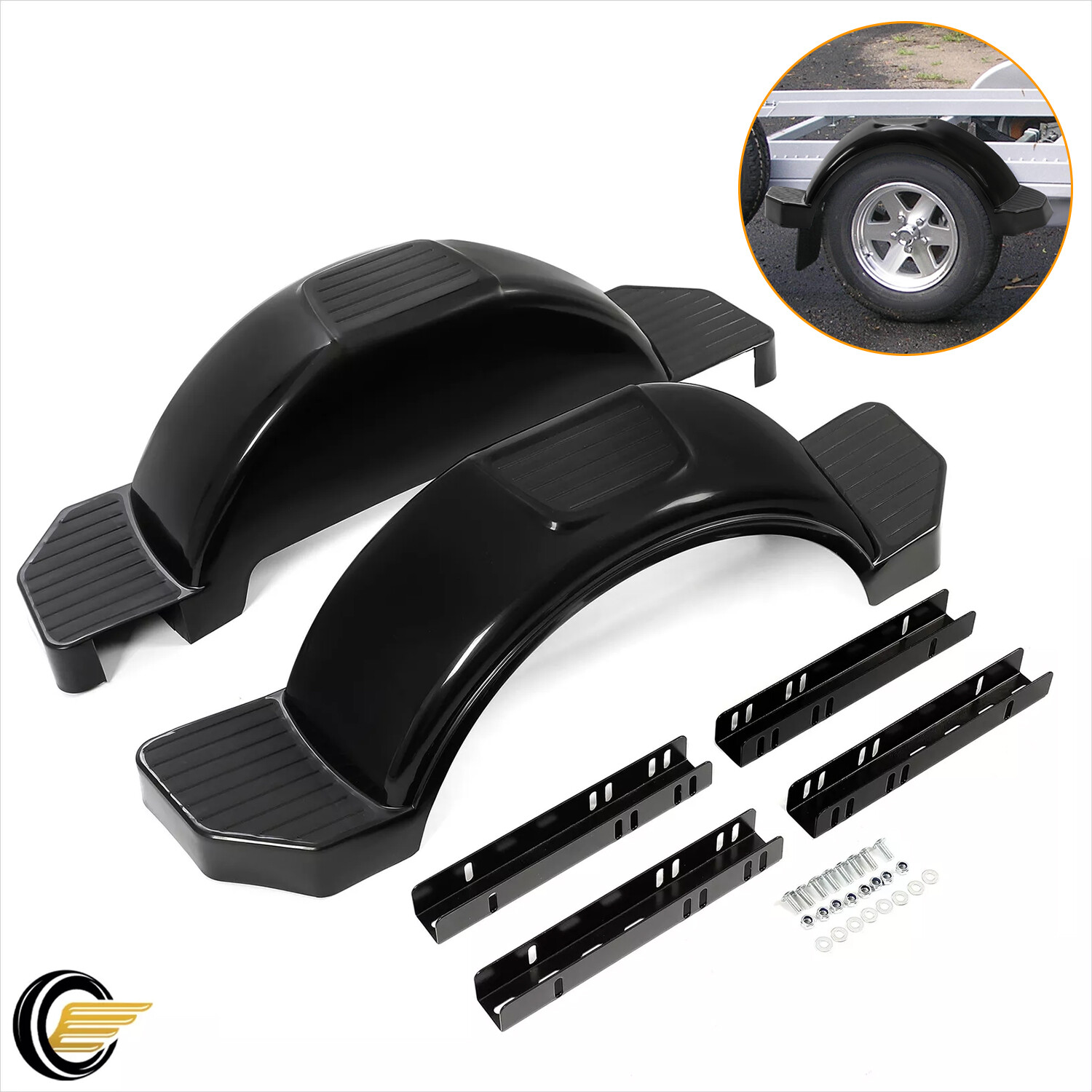 SET OF 2 (TWO) SINGLE AXLE TRAILER FENDERS FOR 13″ WHEELS TIRES SKIRT BOAT
