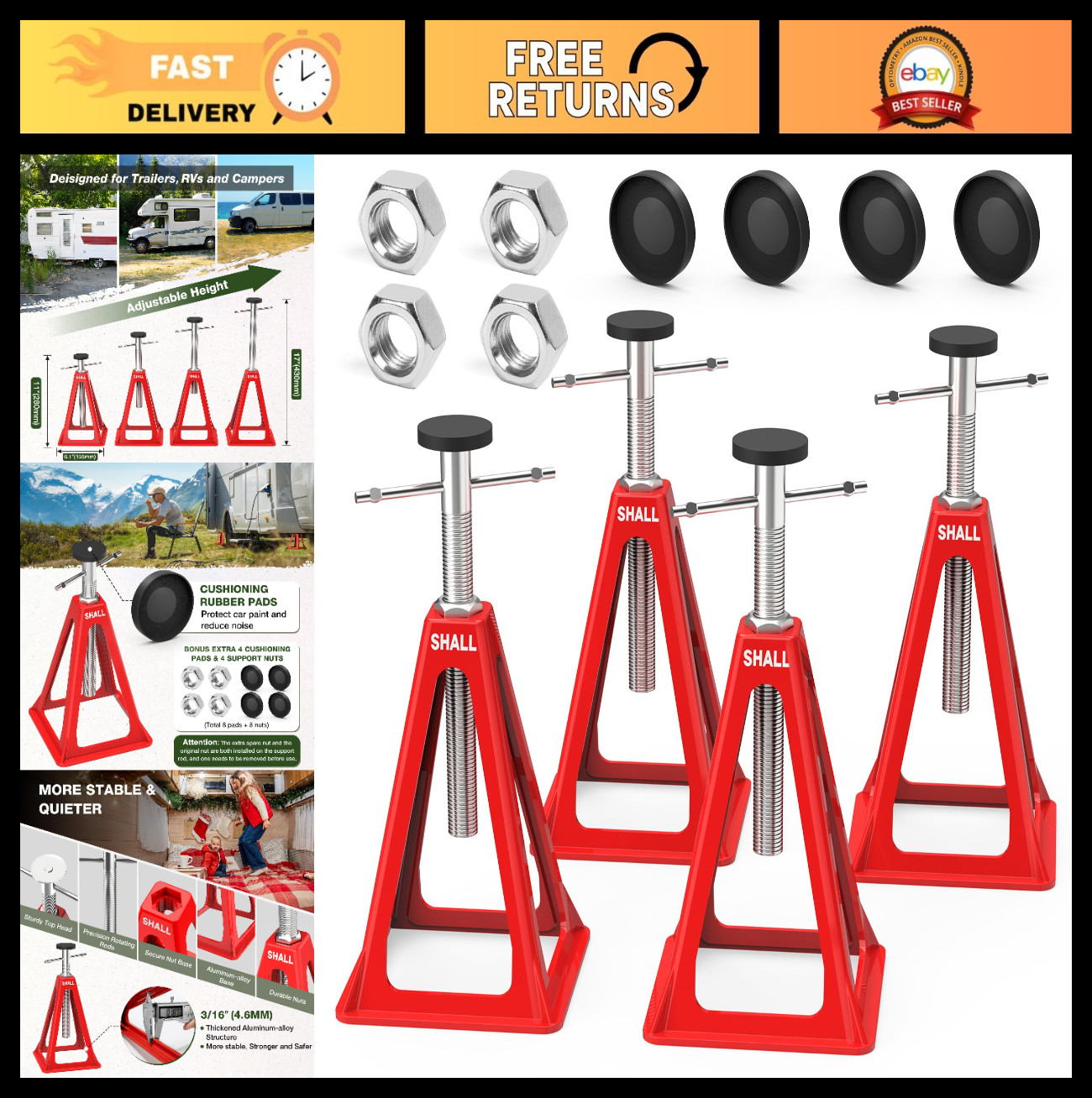 Heavy Duty RV Stabilizer Jacks 4-Pack, Aluminum Support Stands for Trailers, 750
