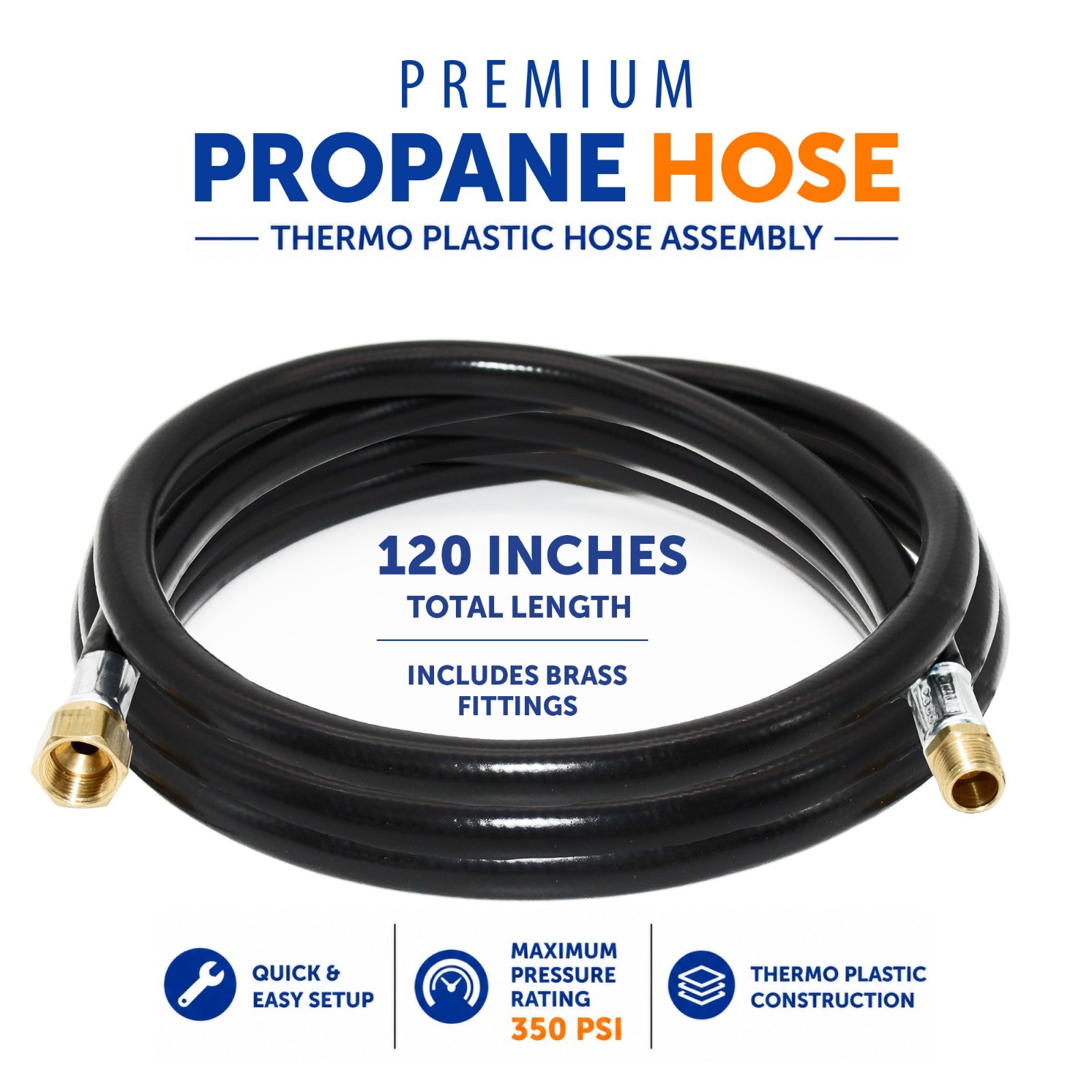 Flame King 120″ Thermoplastic Propane Hose Assembly, 3/8″ ID for RV & Trailer