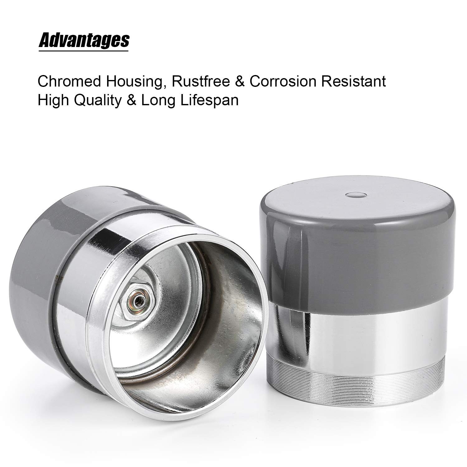 Rust-Free 1.98 Inch Bearing Protectors with Protective Bras, 2 Pack for Trailers