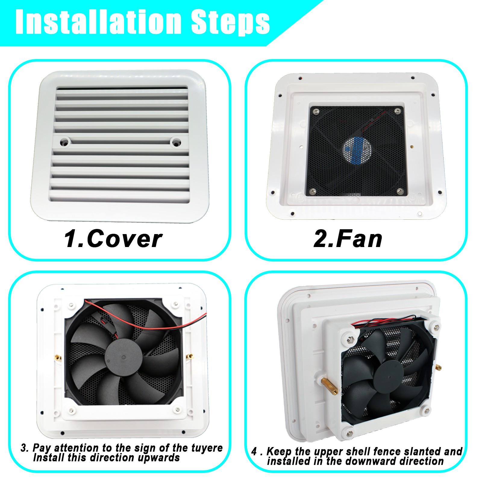 Side Ventilation White 12V RV Caravan Air Trailer Vent Cooling Exhaust Mute Fan
