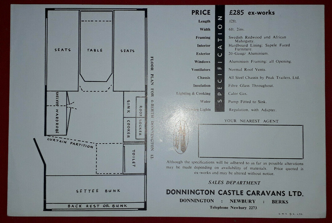 Donnington 12 Touring Caravan Brochure 1961