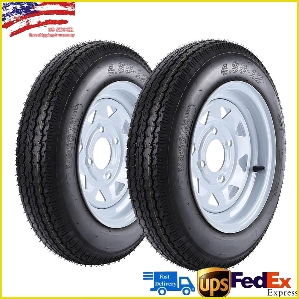 2 Pack 4.80-12 4.80×12 Trailer Tires and Wheels with 12″ Rims 4 Lug on 4″,6PR