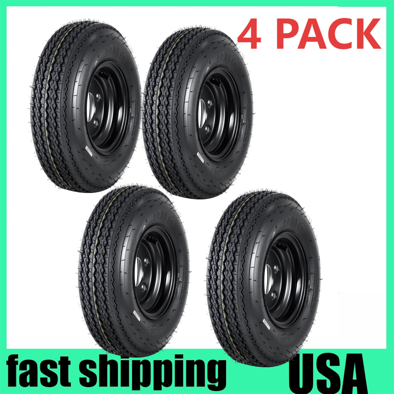 💎??4 Pack 4.80-8 Trailer Tires On Rims 4.80×8 480-8 4.80-8 Load Range C 5 Lug 6
