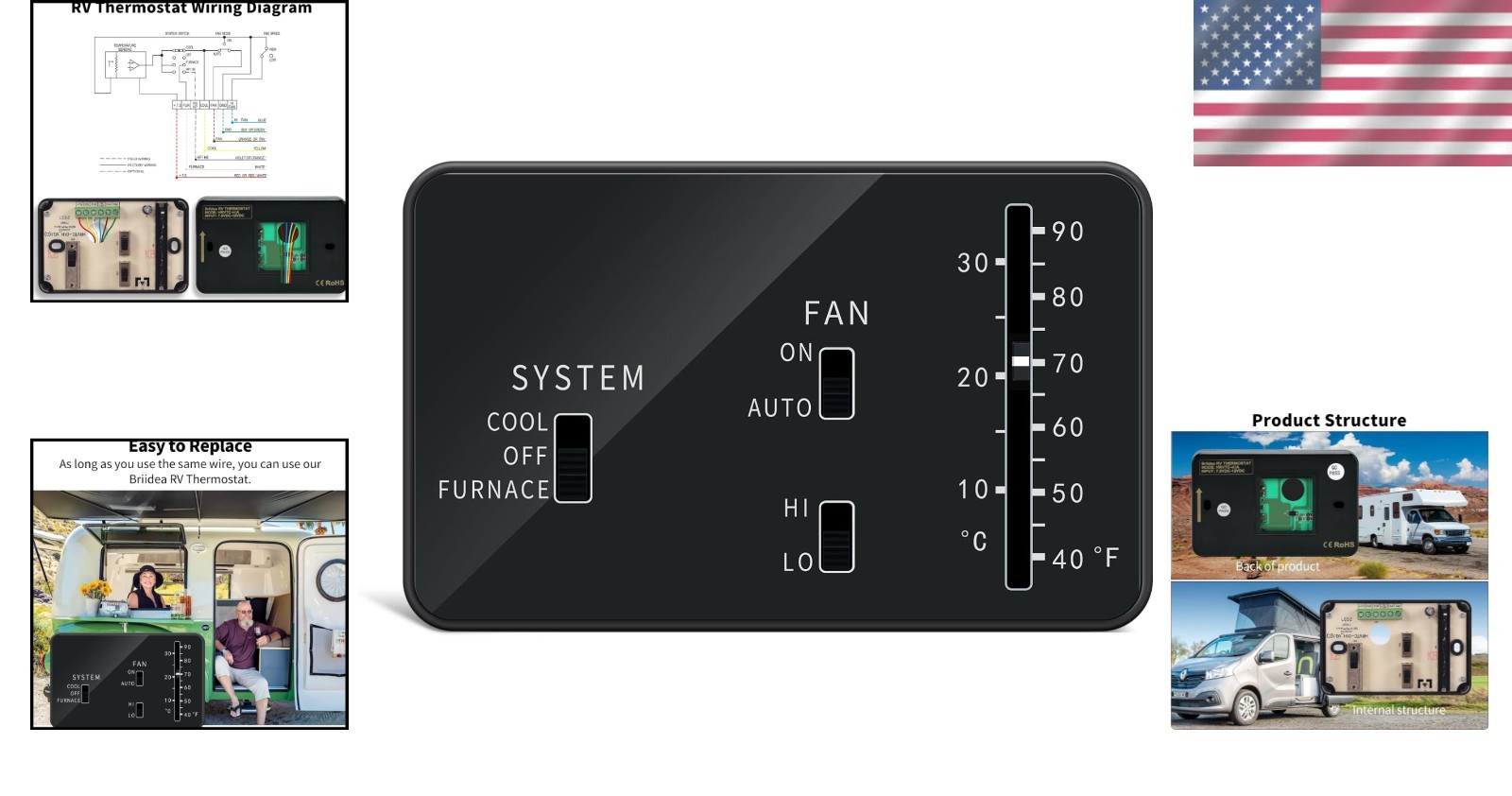 Classic 12V RV Thermostat – Cool/Furnace Control, Perfect for Air Circulation