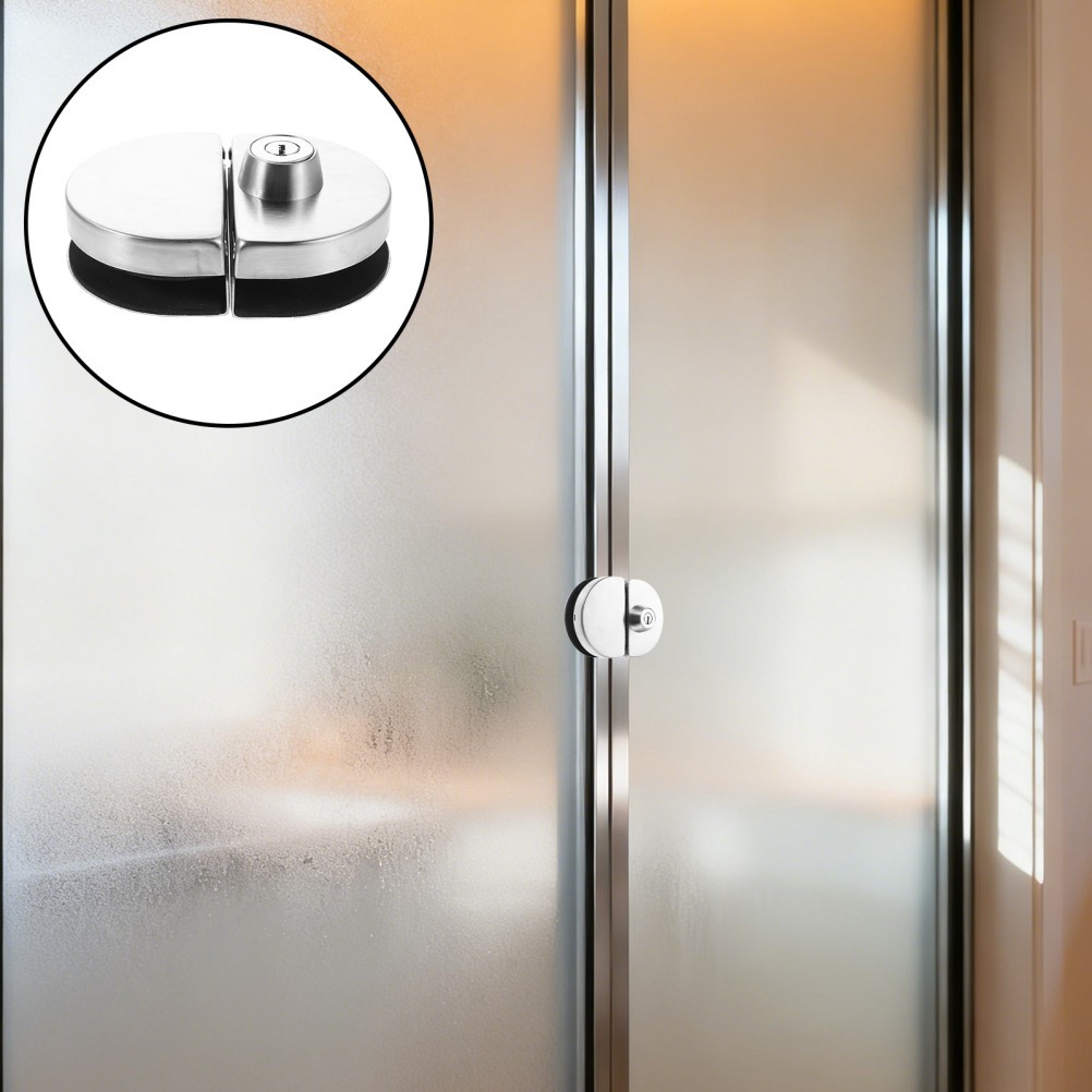 1Set Silver Glass Door Display Case Lock Reusable No Drilling for Cabinet Doors