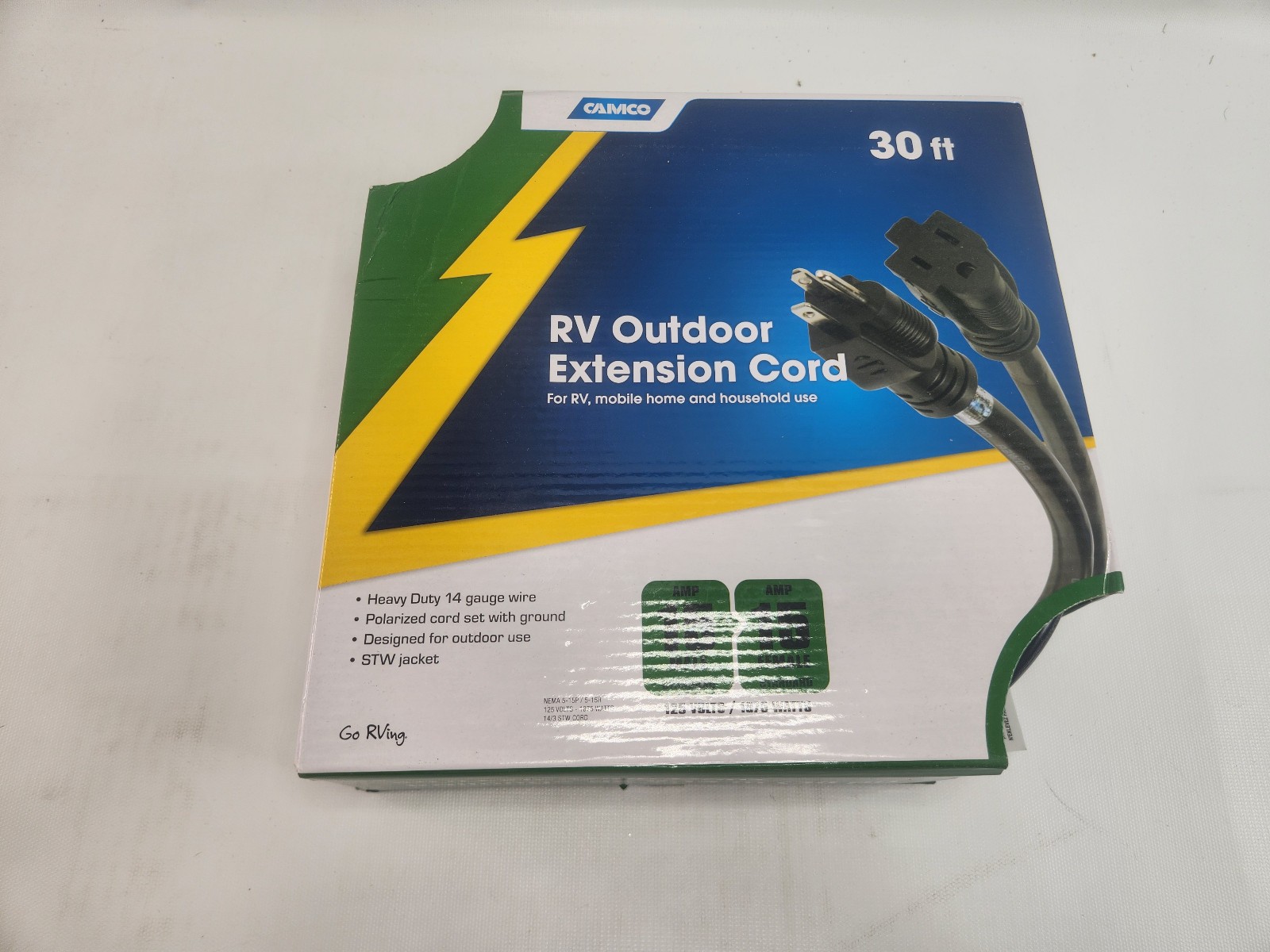 Camco 30-Ft RV Extension Cord 15 Amp – Rated for 125V – 55142 14-Gauge Copper