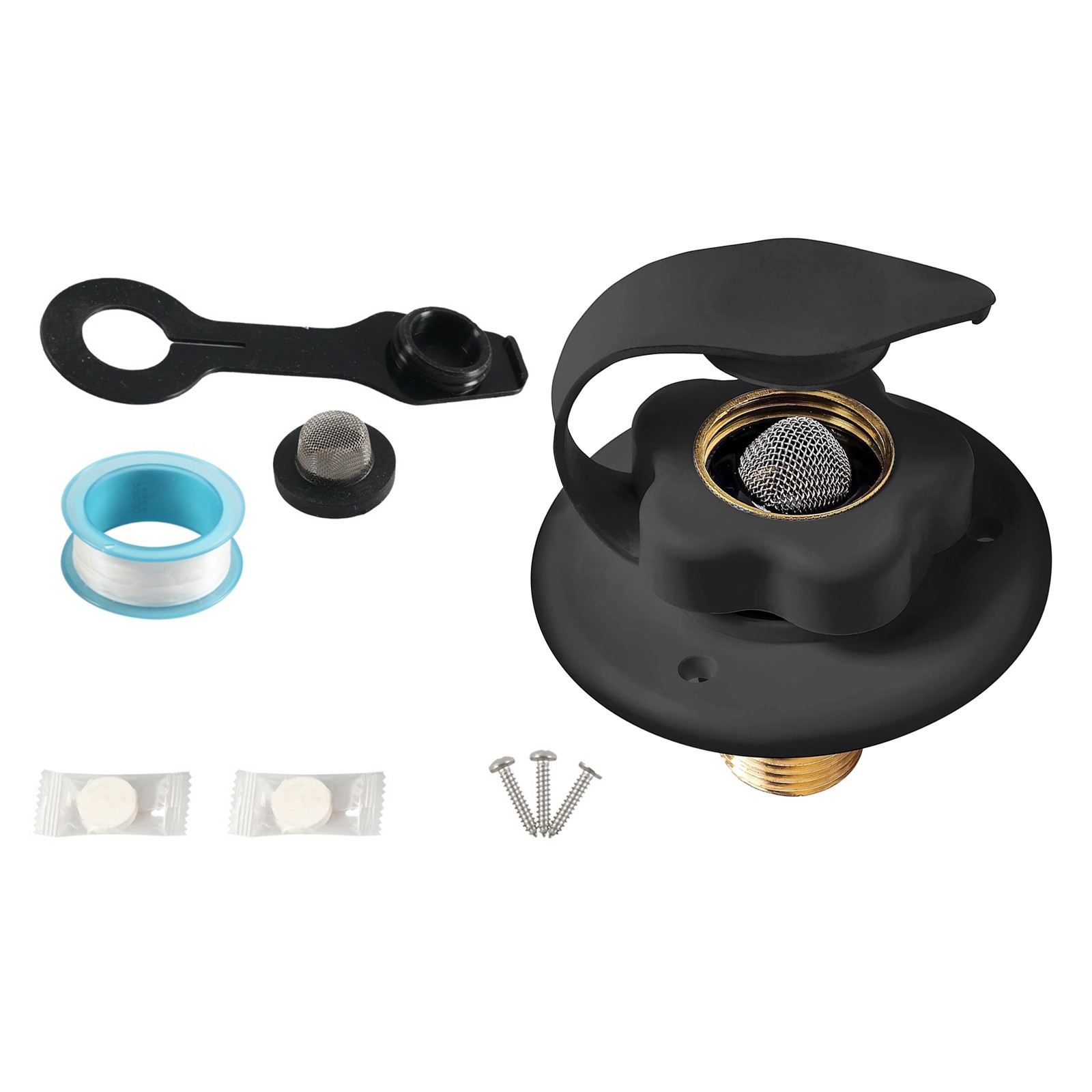 Brass RV Water Inlet Kit w/Check Valve Flange 3/4″GHT Filter Tape Easy Install