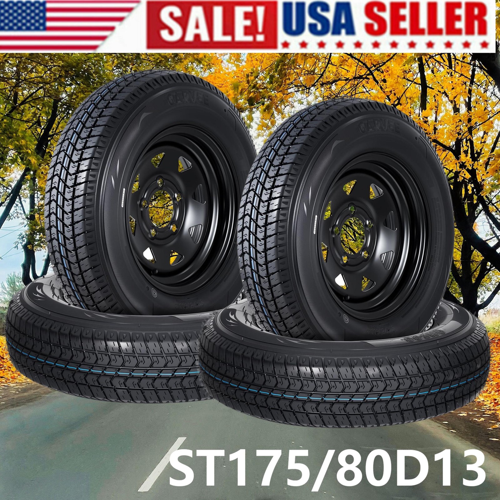 4 Pk Trailer Tire On Rim ST175/80D13 175/80 D 13 175 80 13 LRC 5 Lug Black Wheel