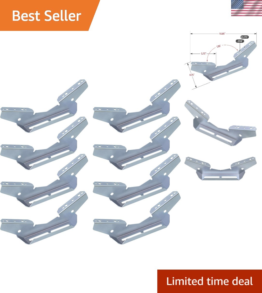 Pontoon Boat Trailer V Wing Brackets 8 Pcs Steel Silver Adjustable Mounts