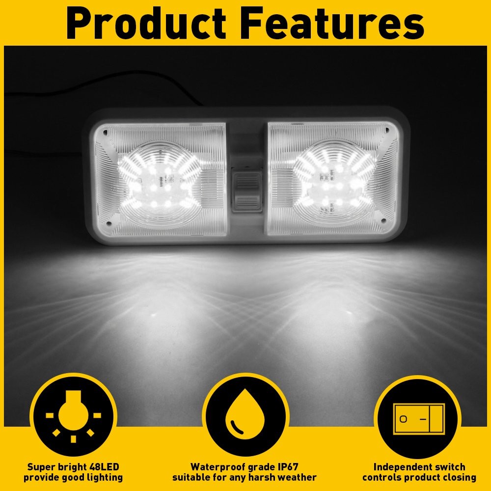 12V LED Light Interior RV Ceiling Double Boat Camper Trailer double Dome Frost`