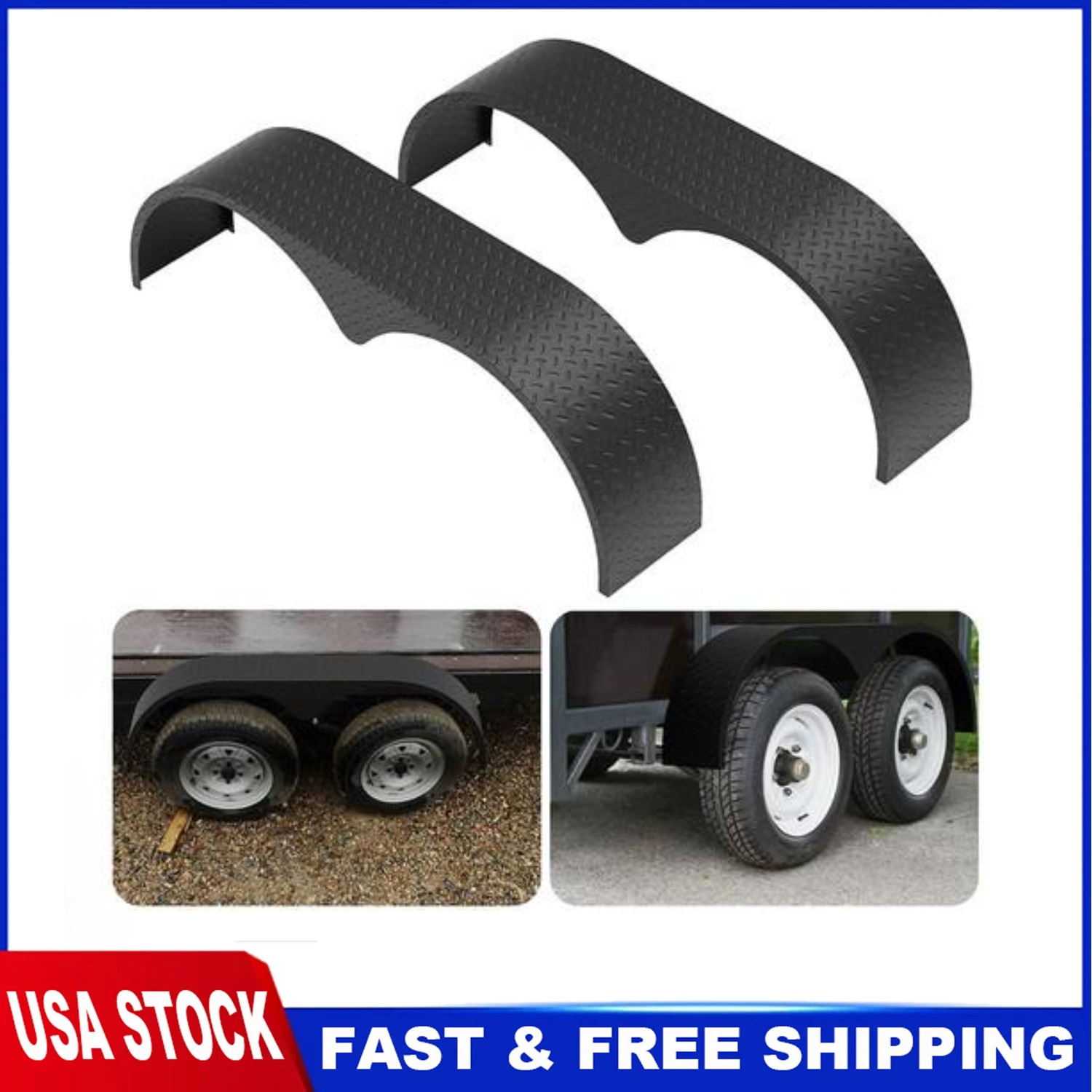 2PCS PAIR Tandem Double Axle Trailer Fenders 66″ x 20″ x 9.1″ For 13″-15″ Tires