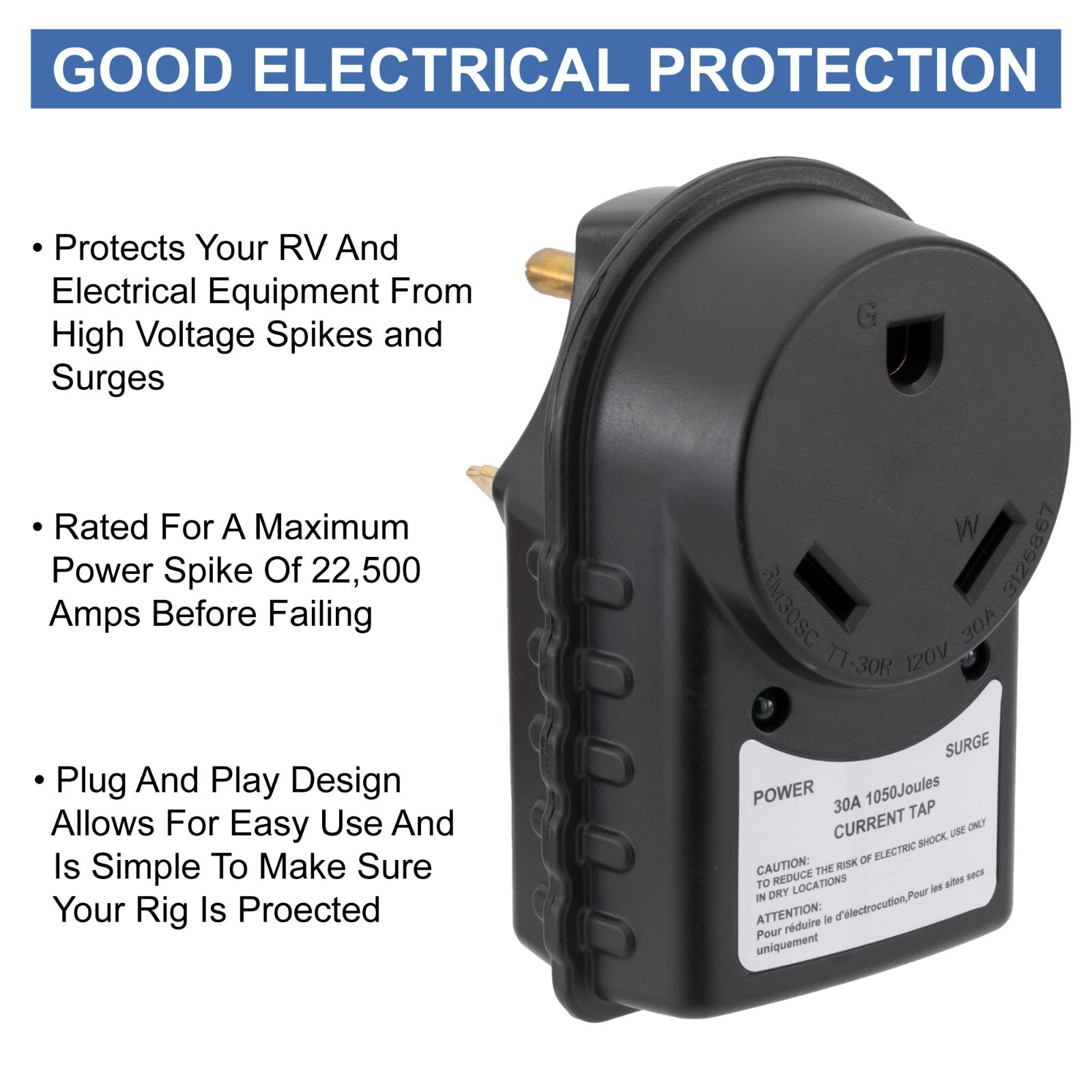 RecPro RV 30 or 50 Amp 125V Adapter Surge Protection Plug with LED Indicator