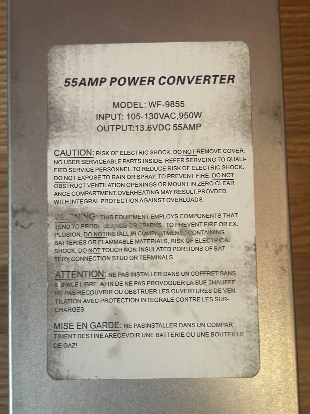 for WFCO WF-9855 55Amp Deck Mount Power Converter Charger RV Trailer Camper