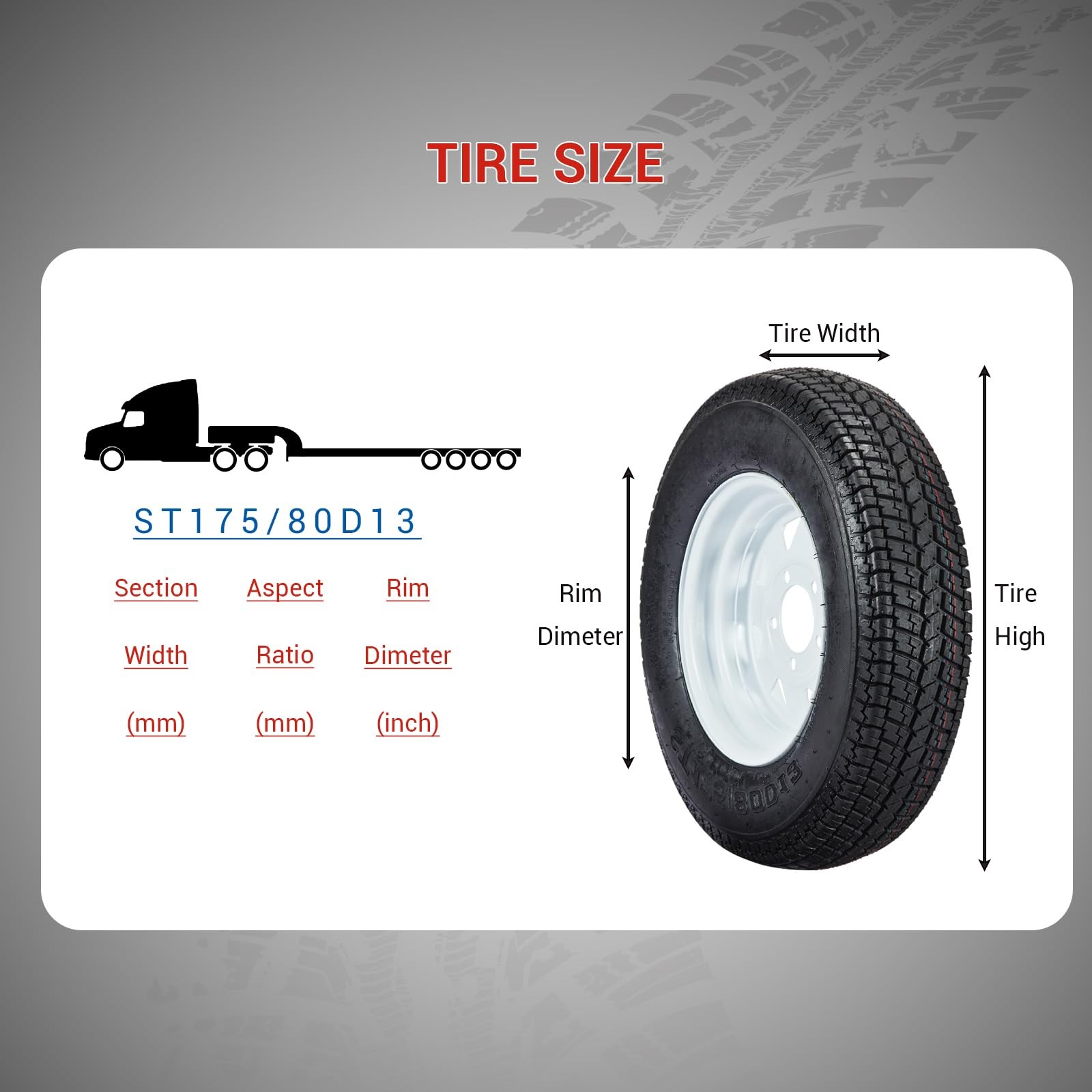 2 PK ST175/80D13 Trailer Tires and 13″ Rims Wheels 5 Lug on 4.5″ 175 80 13 Tires