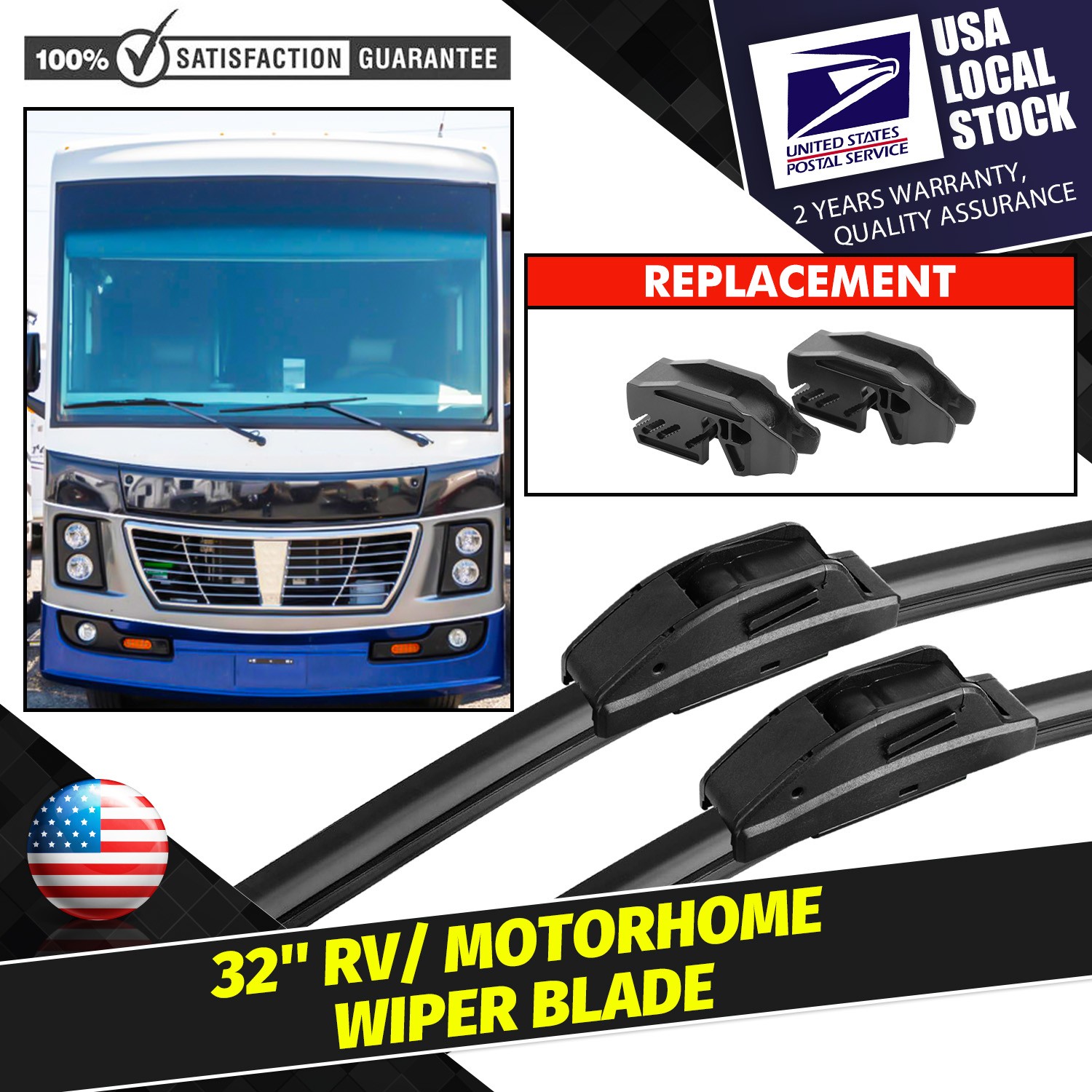 New Left&Right Windshield Wiper Blade For RV Motorhomes 9mm and 12mm U/J Hook