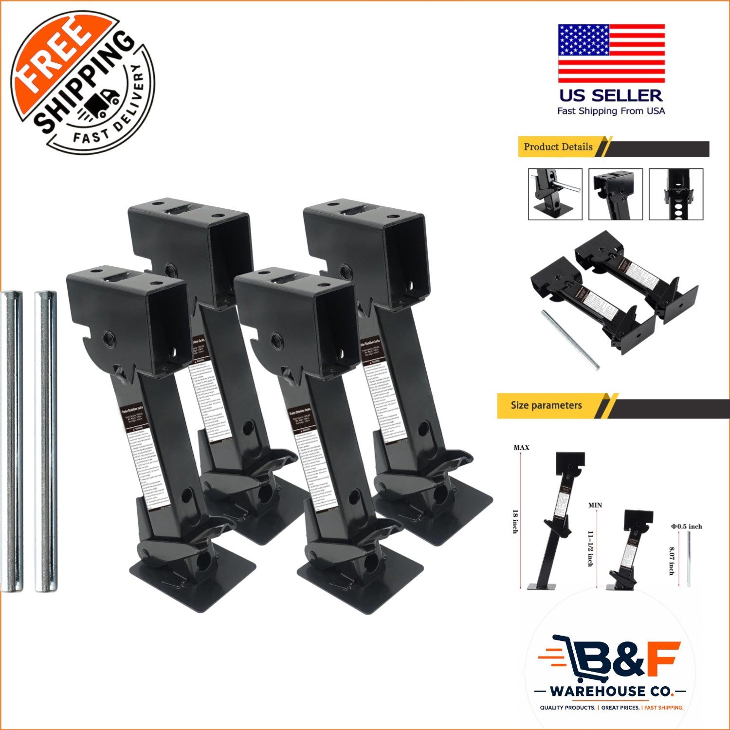 Complete RV Stabilizer Jack Set – 4 Heavy-Duty Jacks with Installation Hardware