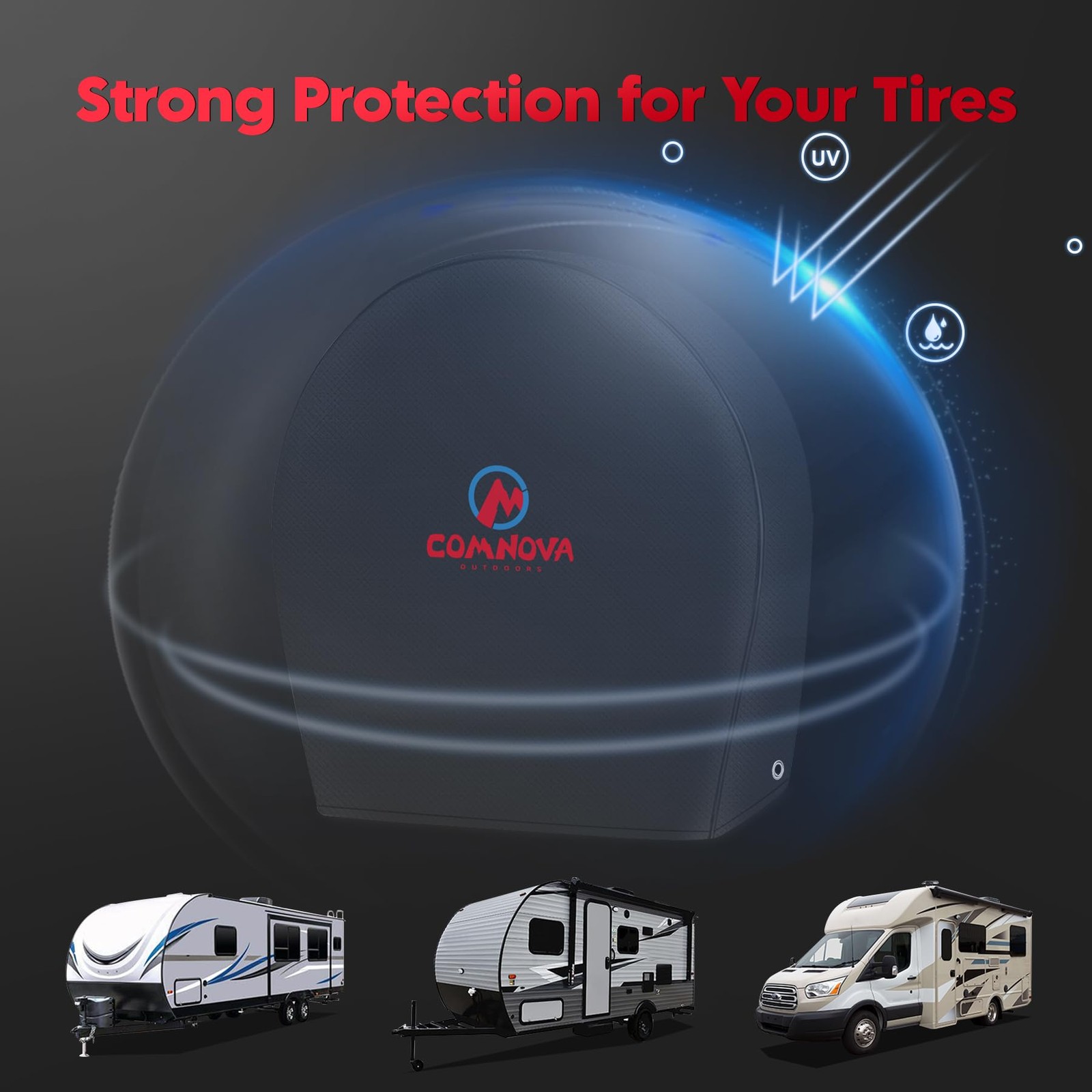 RV Tire Covers 4 Pack, Tough M – Fit Diameter 26″-29″, Black – 4 Packs
