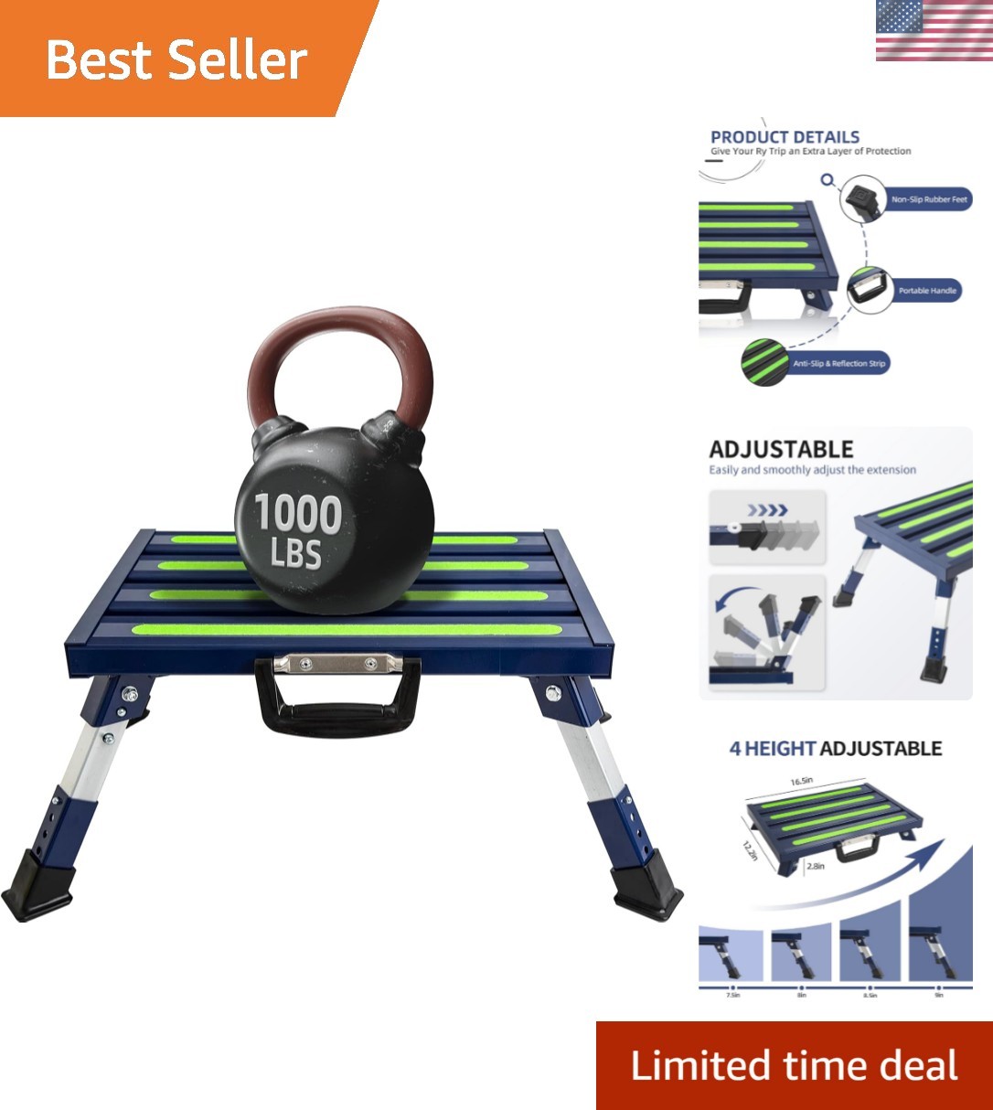 Portable 4-Level Adjustable RV Step Stool – Non-Slip Design Supports 1000 lbs