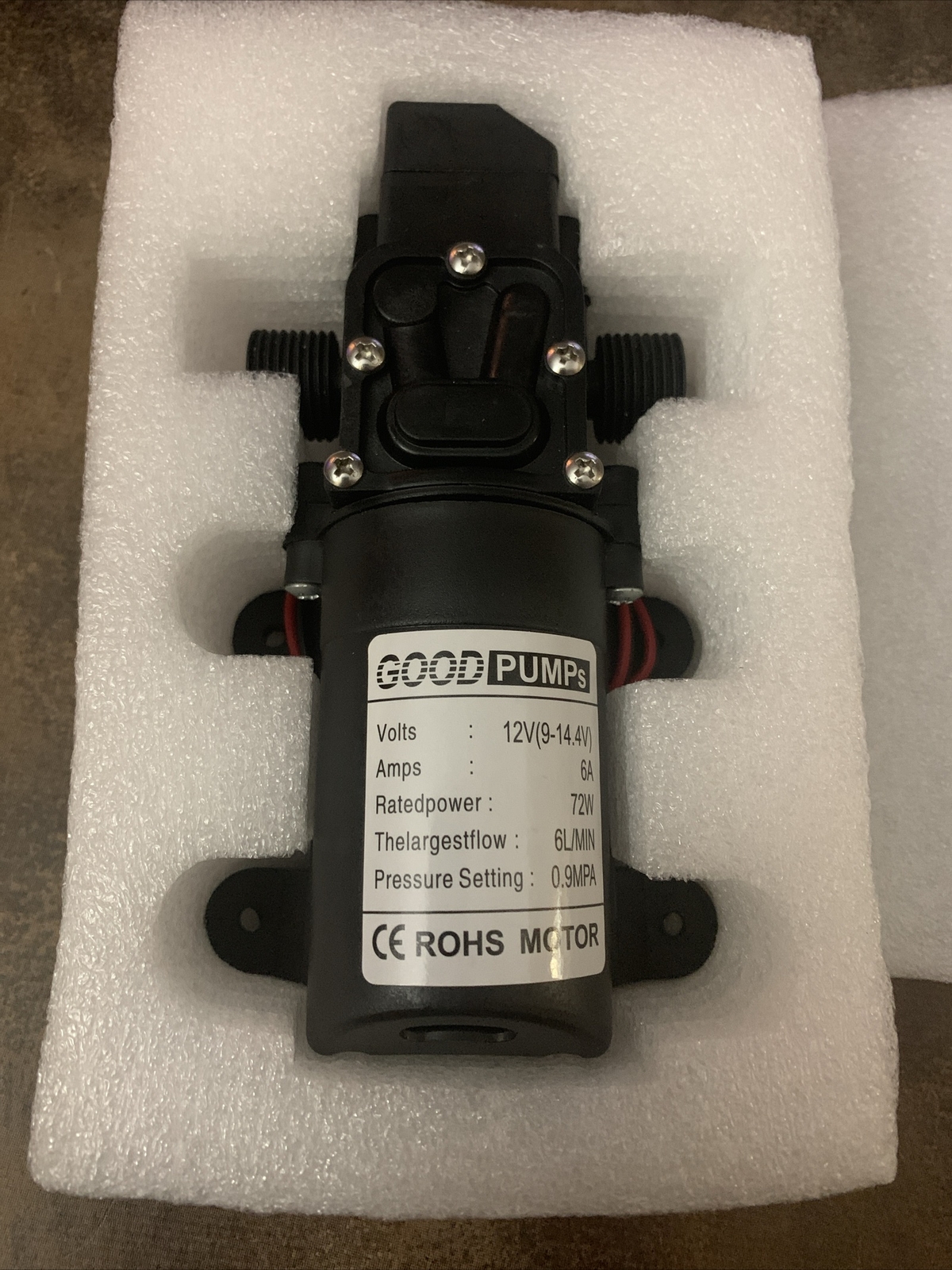 GOOD PUMPs High Pressure Water Pump / 12V (9-14.4V) / 6A / 72W / 6L-MIN / 0.9MPA