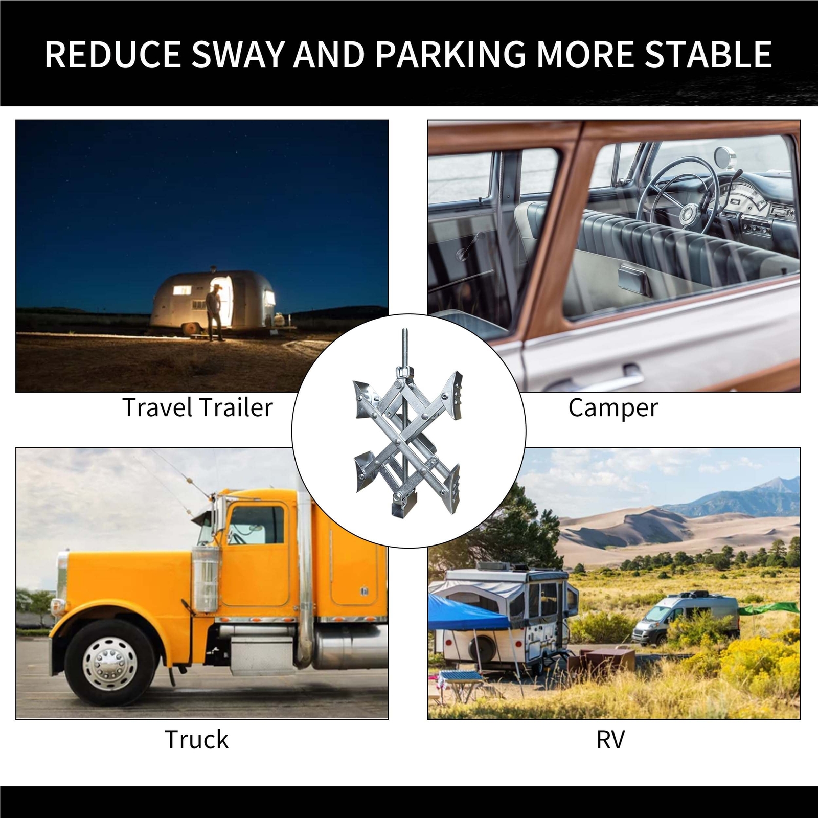 Camper Wheel Chock X-Shaped RV Tire Stabilizers Fit for 3.25″ to 10″ Tire Space