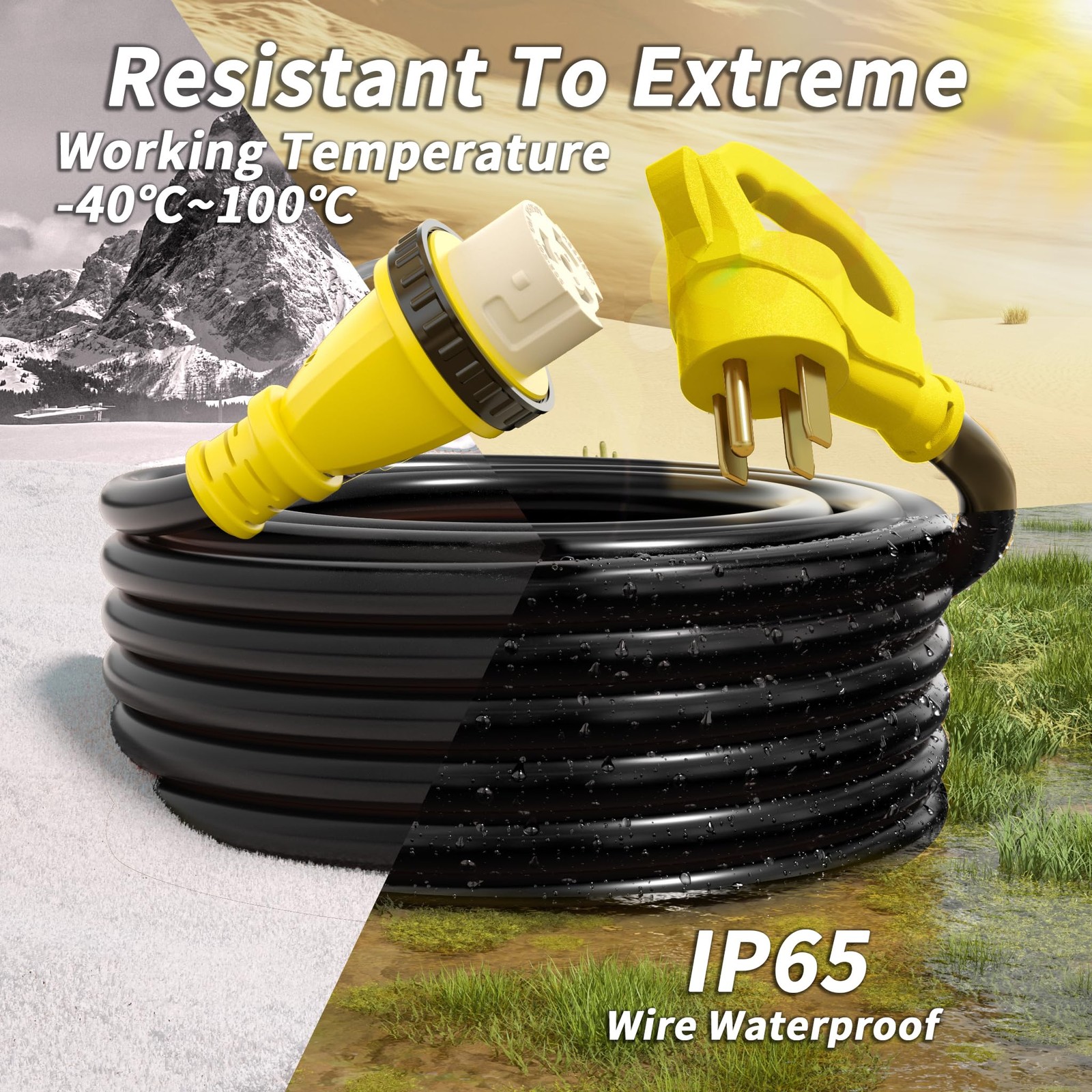 PlugSaf 10FT 50A Generator Extension Cord, NEMA 14-50P to SS2-50R, Heavy Duty