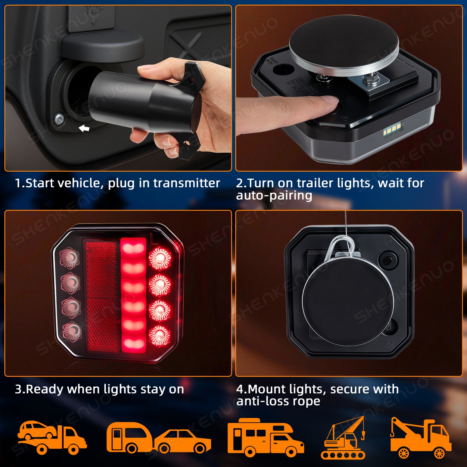 New LED Wireless Trailer Lights Magnetic Rechargeable Tow Light for Trailer RV