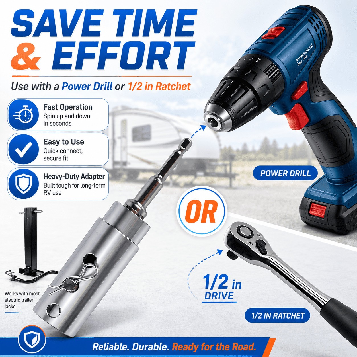 High Quality Trailer Jack Electric Drill Adapter with 1/2Inch Socket Adapter Bit