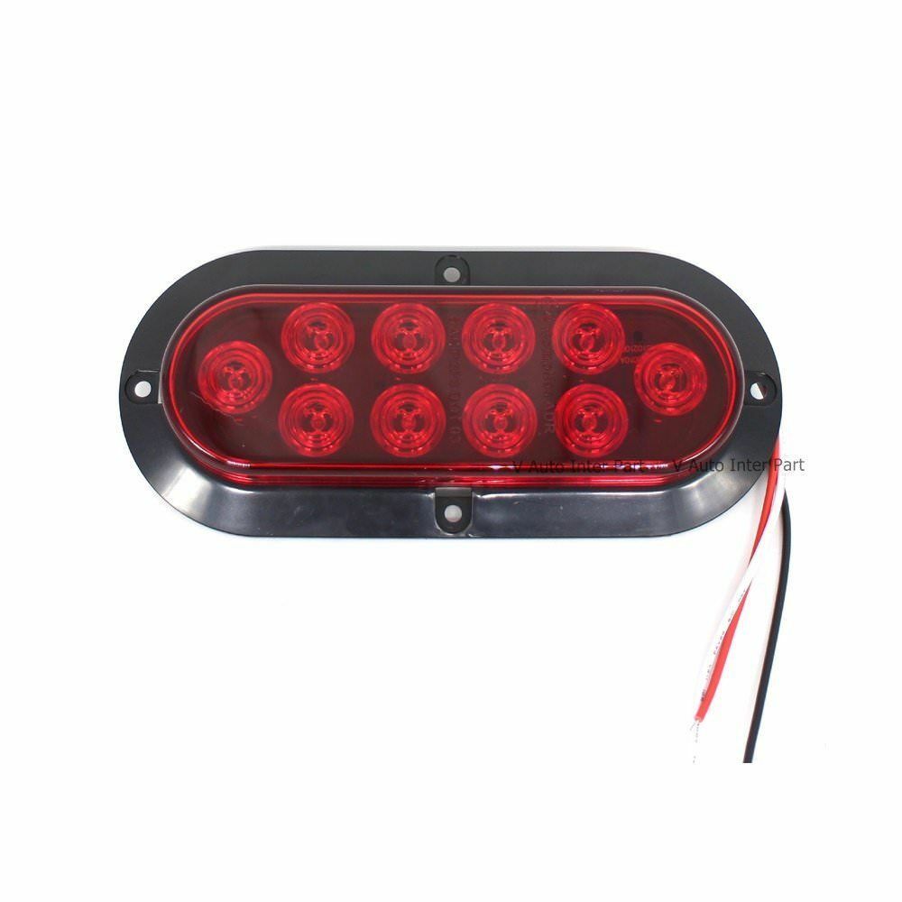 10pc 6″ Oval Chrome Trailer Truck Red 10 LED Surface Mount Stop Turn Tail Lights