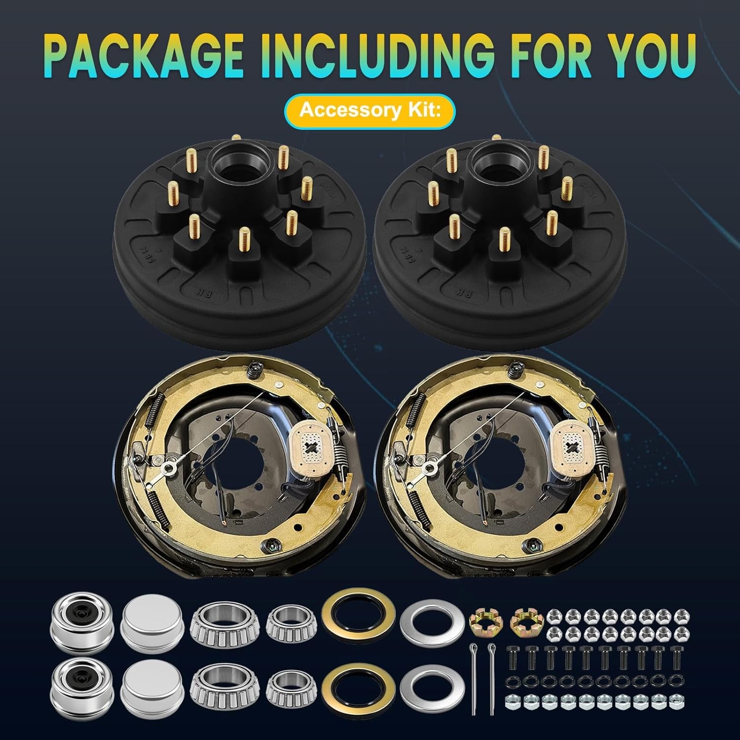 Fits For 7000lb Axle New 8-6.5″ Trailer Hub Drum Kits & Electric Brakes