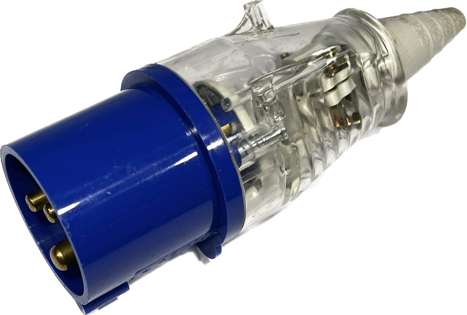 16A Plug Caravan 240v Clear with Tapered Gland Motorhome Electrics IP44 Blue