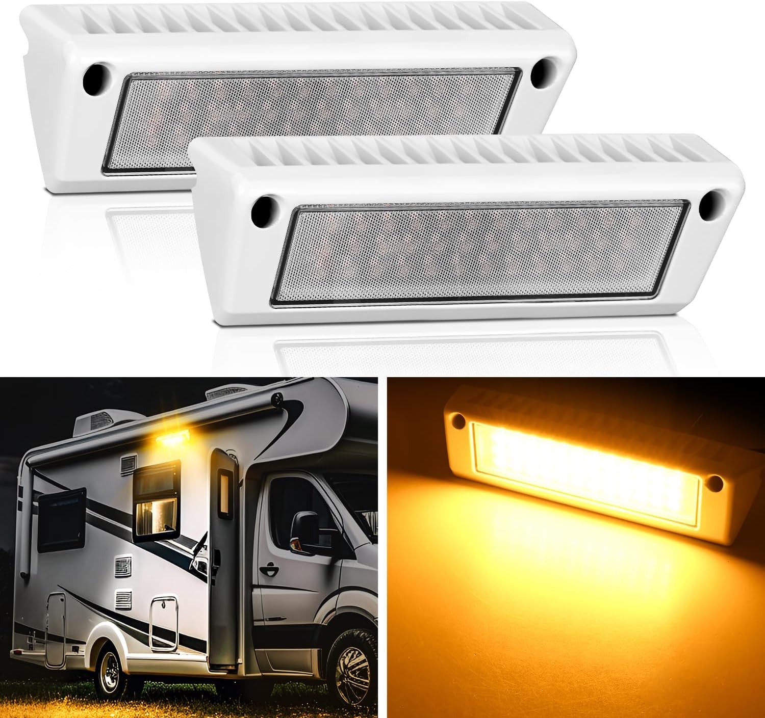 Nilight RV Exterior Light 2PCS 9 Inch Porch Lights Amber Beam 12V 24V LED