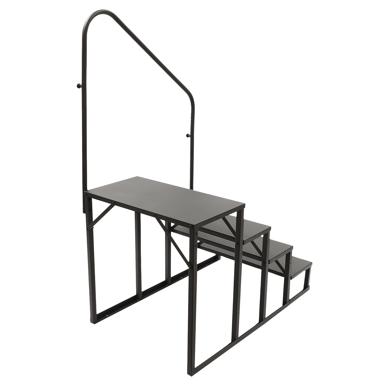 4 Steps Ladder RV Step w/ Handrails Mobile Home Stairs for Travel Trailer Camper