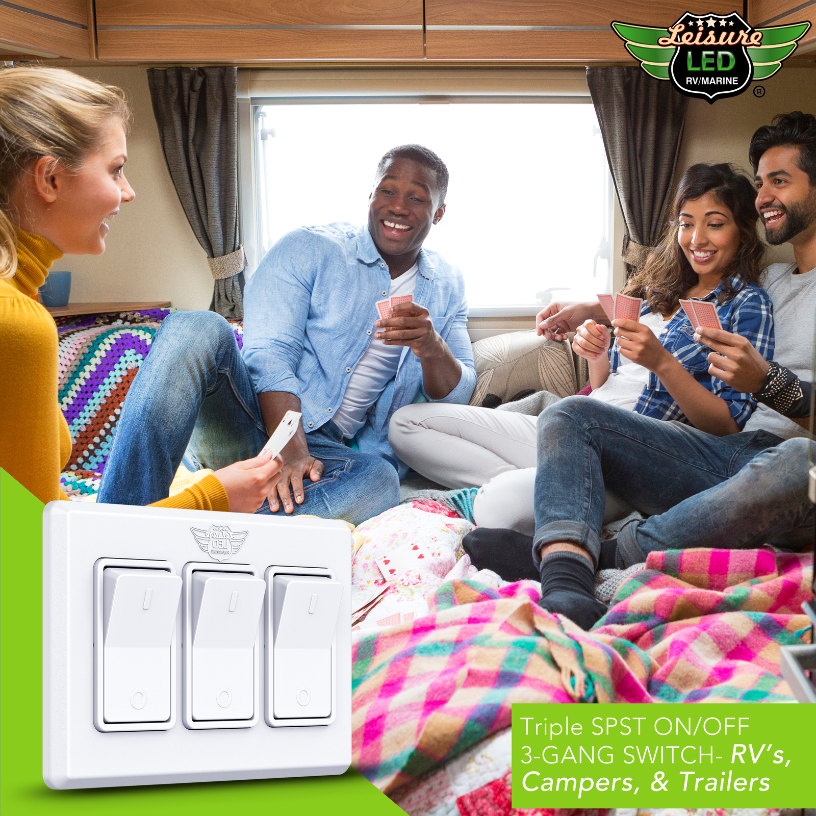 Single 3 Gang On-OFF 12V White Light Switch – RV Camper Trailer Marine Boat 12 V