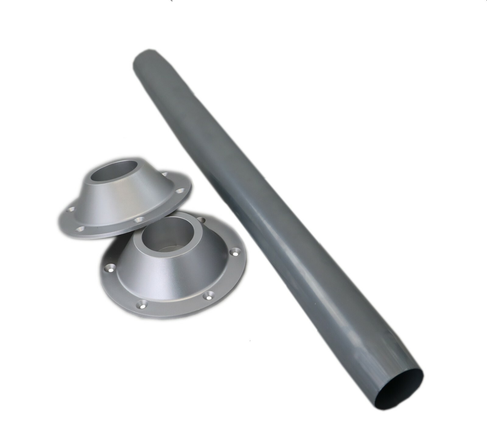 1 (One) 27.5″ Silver Metal Table Leg & 2 Silver Plastic Surface Mount Bases