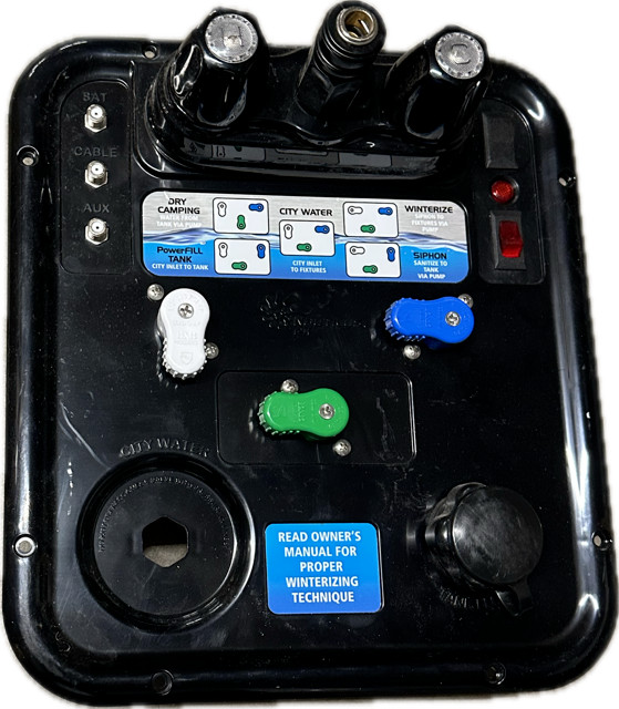 B&B Nautilus P4 3-Handle H2O System RV Multifunction City Water Fill Panel Black