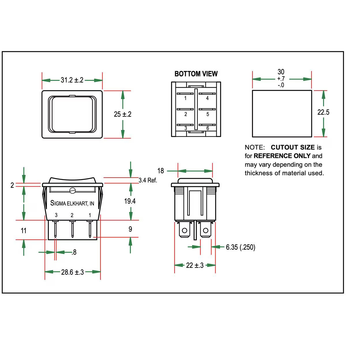 Creative Products Group RV Momentary ON/OFF / Momentary ON Switch Double Pole